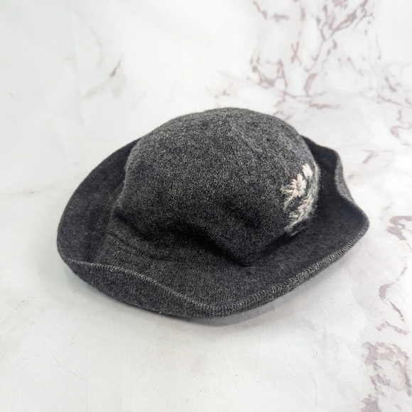 Vintage Hat Bucket Womens Gray Floppy Felted Embroidered Floral Pink - Picture 3 of 9
